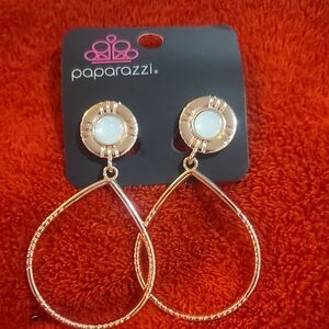 Paparazzi Gold and White Teardrop Clip-on Earrings